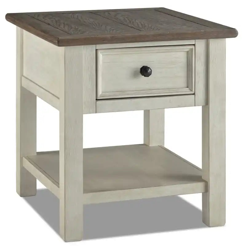 Colby 24 Rustic End Table with Storage and Shelf - Two Tone Wood