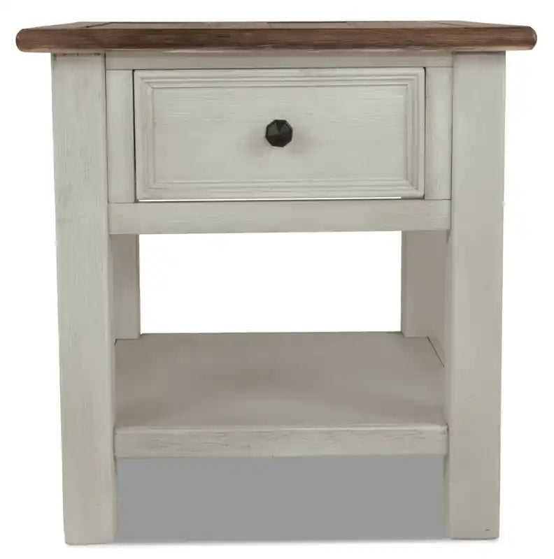 24 Rustic End Table with Storage and Shelf - Two Tone Wood