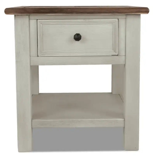 24 Rustic End Table with Storage and Shelf - Two Tone Wood
