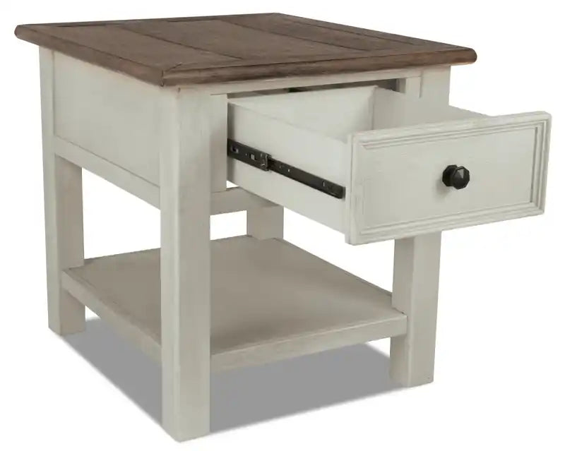 24 Rustic End Table with Storage and Shelf - Two Tone Wood