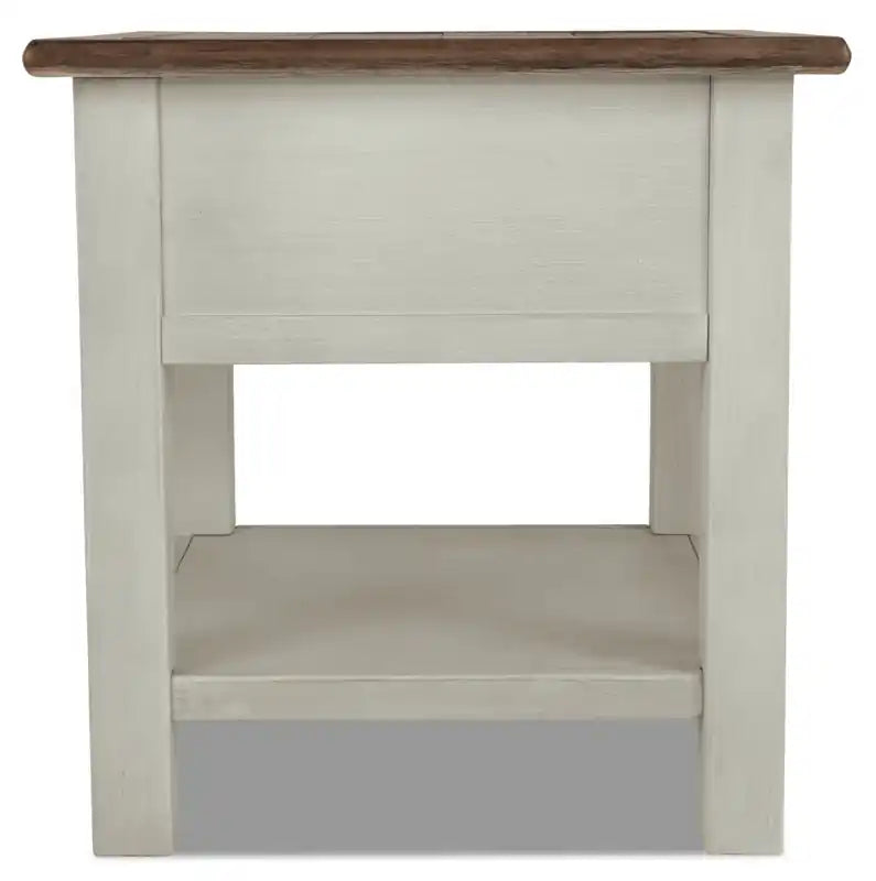 24 Rustic End Table with Storage and Shelf - Two Tone Wood