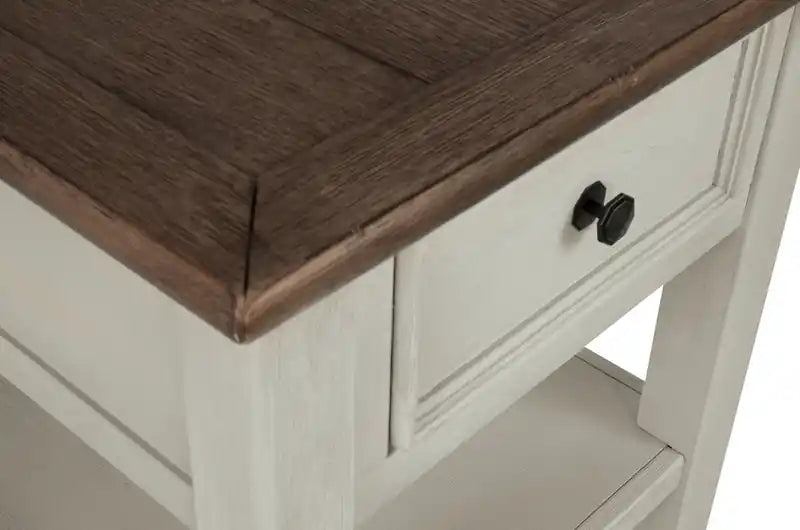 24 Rustic End Table with Storage and Shelf - Two Tone Wood