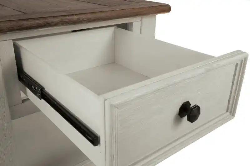24 Rustic End Table with Storage and Shelf - Two Tone Wood