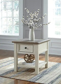 24 Rustic End Table with Storage and Shelf - Two Tone Wood
