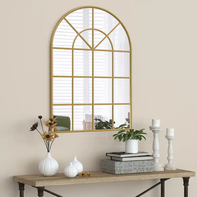 Gold 41.5" Arched Window Pane Mirror