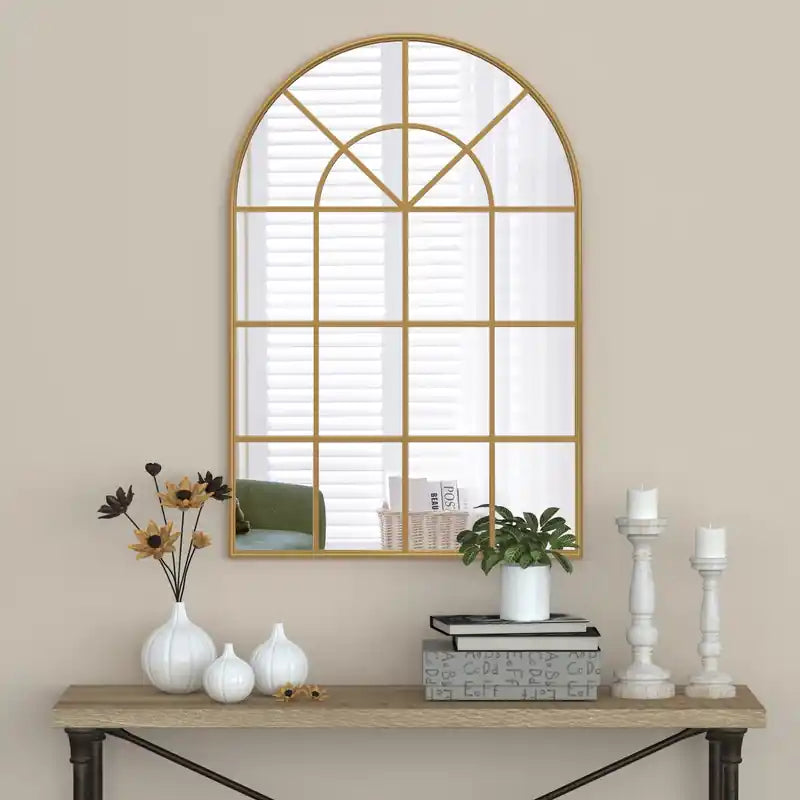 Gold 41.5" Arched Window Pane Mirror