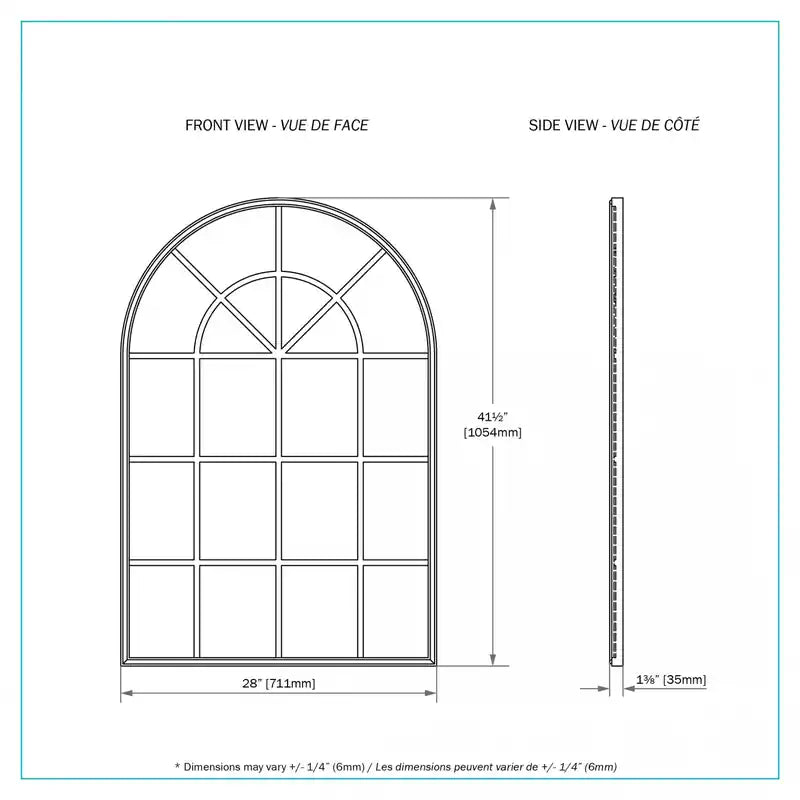 Gold 41.5" Arched Window Pane Mirror