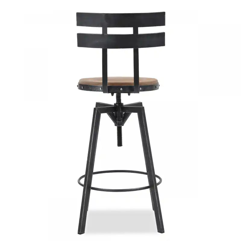Bar Stool With Swivel & Adjustable Wood Seat, Metal Frame - Black