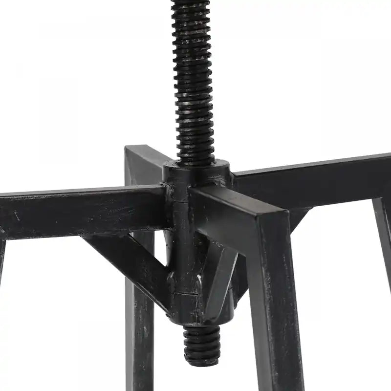 Bar Stool With Swivel & Adjustable Wood Seat, Metal Frame - Black