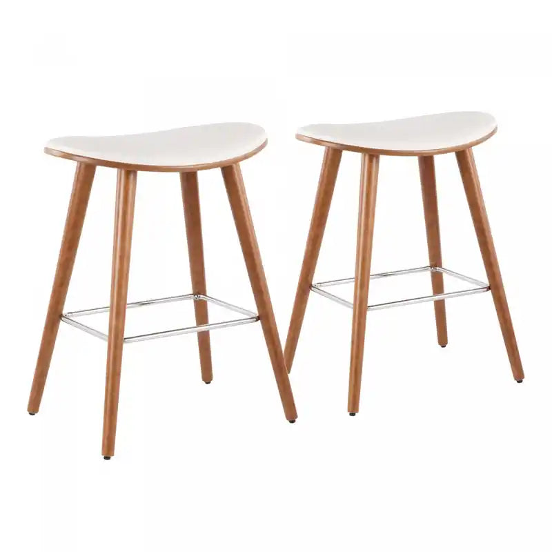 LumiSource Saddle White Faux Leather Mid-Century Modern Counter-Height Stool