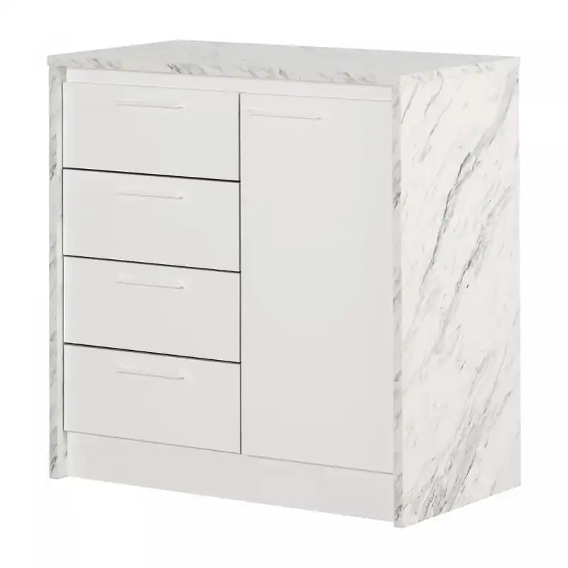 Myro Compact Kitchen Island With Storage - Faux White Marble And White