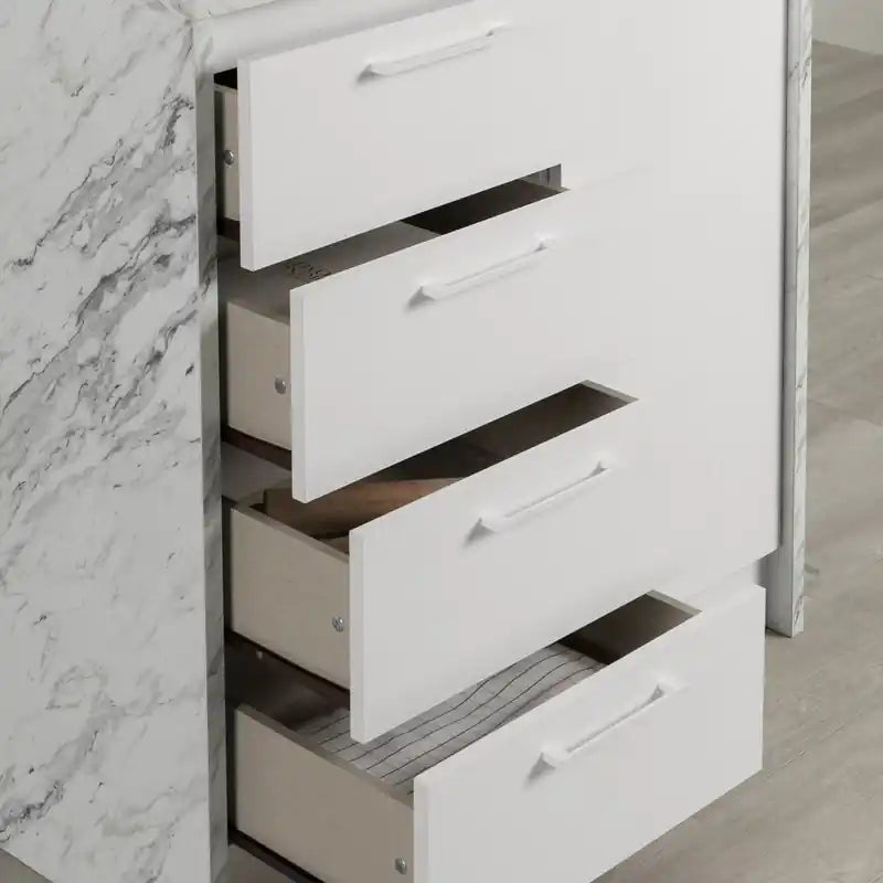 Compact With Storage - Faux White Marble And White