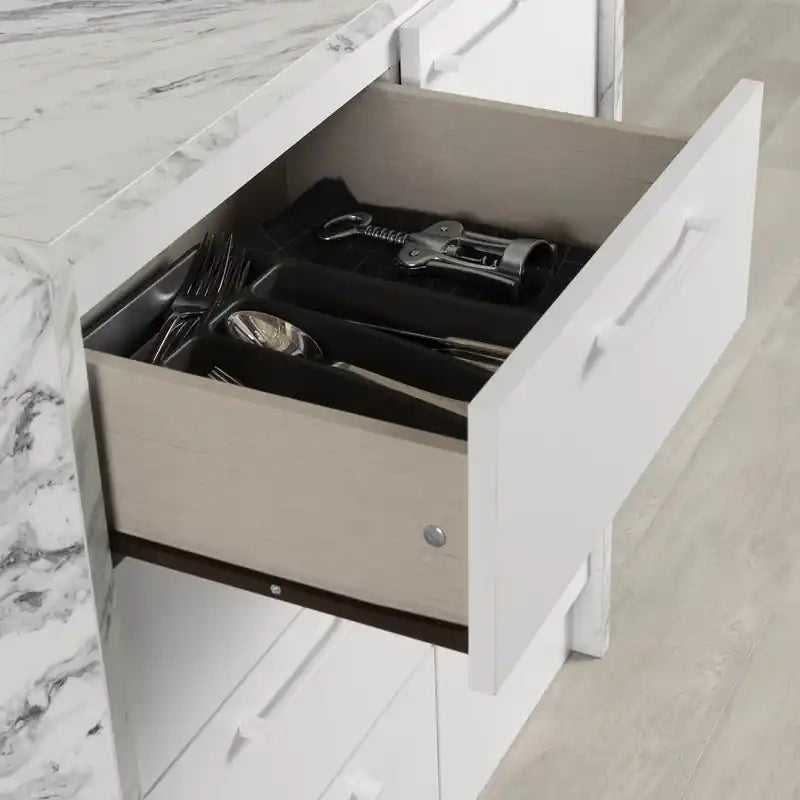 Compact With Storage - Faux White Marble And White