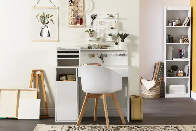 Craft Table with Hutch - White