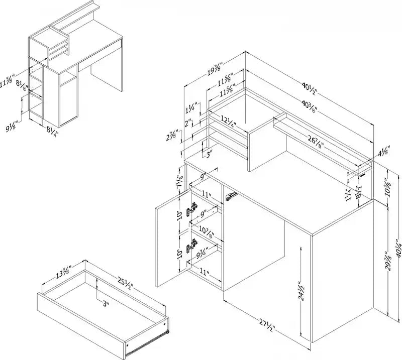 Craft Table with Hutch - White