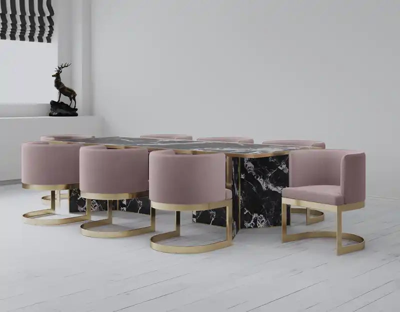 Velvet Dining Chair - Sand & Brass