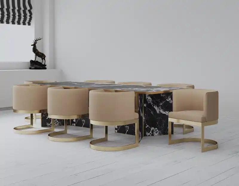 Velvet Dining Chair - Sand & Brass