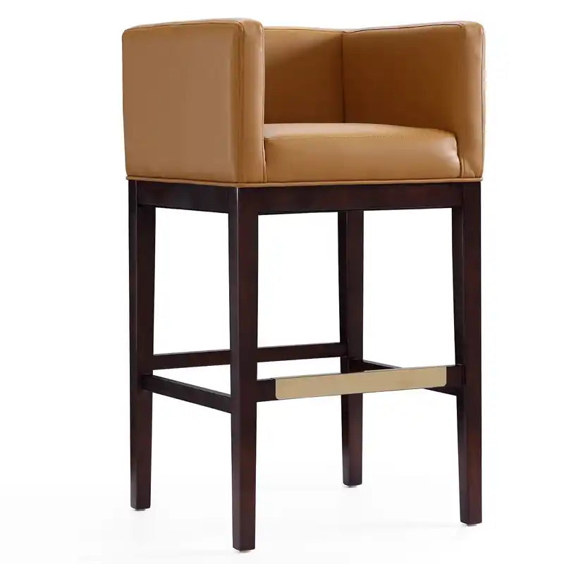 Manhattan Comfort Kingsley 38 Beech Wood Barstool - Camel & Dark Walnut