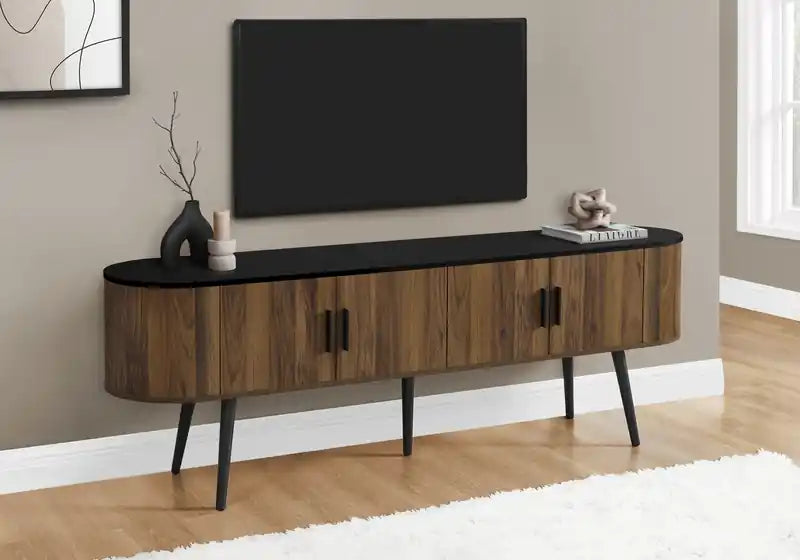 72" Rustic TV Stand with Storage & Cable Management for TVs up to 80" - Dark Brown & Black