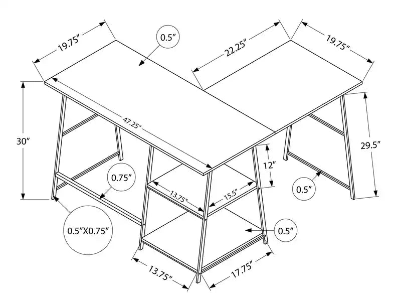 42 L-Shaped Office Desk with Shelves
