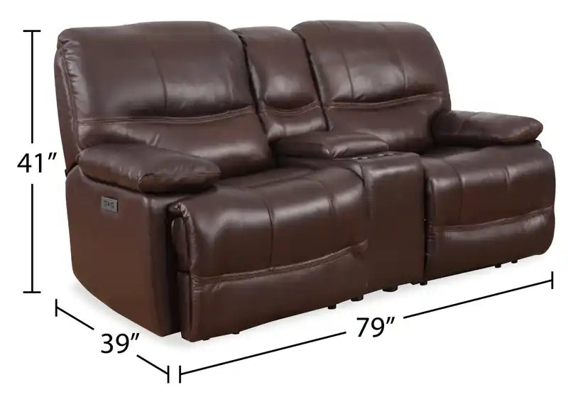 79" Leather Power Reclining Loveseat with Storage Console & USB Ports