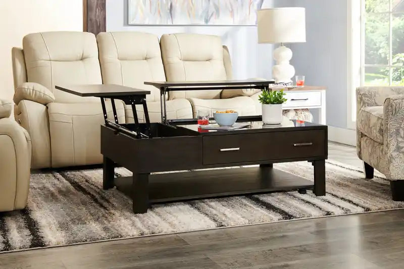 48 Modern Lift Top Coffee Table With Storage, Shelf and Casters
