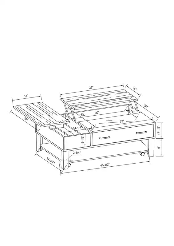 48 Modern Lift Top Coffee Table With Storage, Shelf and Casters
