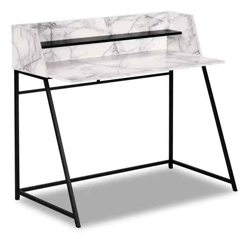 Lawson 47.25 Office Desk with Small Hutch - White Marble-Look