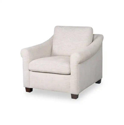 Mallie 36 Chenille Fabric Chair with Rolled Arms and Wood Legs - Shell White