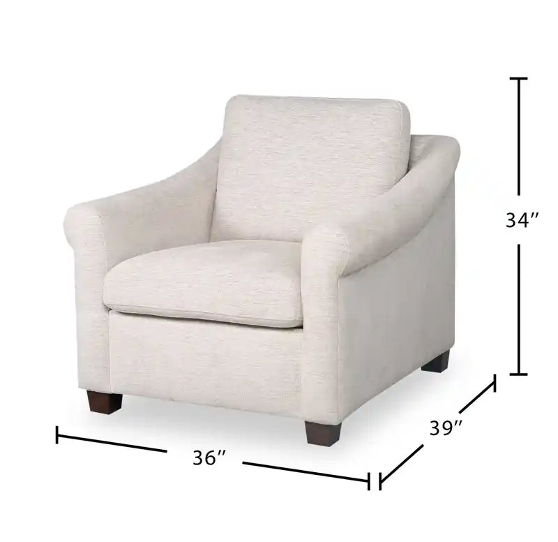 36 Chenille Fabric Chair with Arms and Wood Legs - White