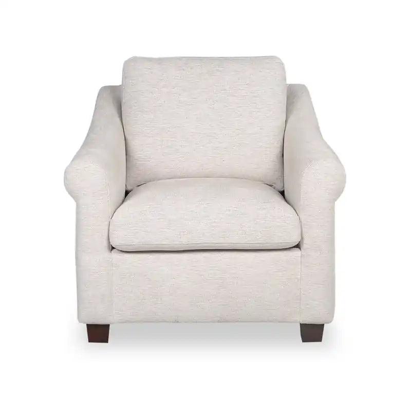36 Chenille Fabric Chair with Arms and Wood Legs - White