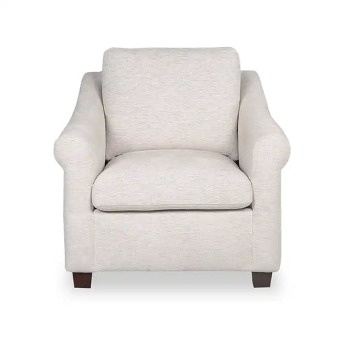 36 Chenille Fabric Chair with Arms and Wood Legs - White