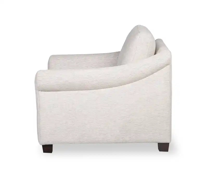 36 Chenille Fabric Chair with Arms and Wood Legs - White