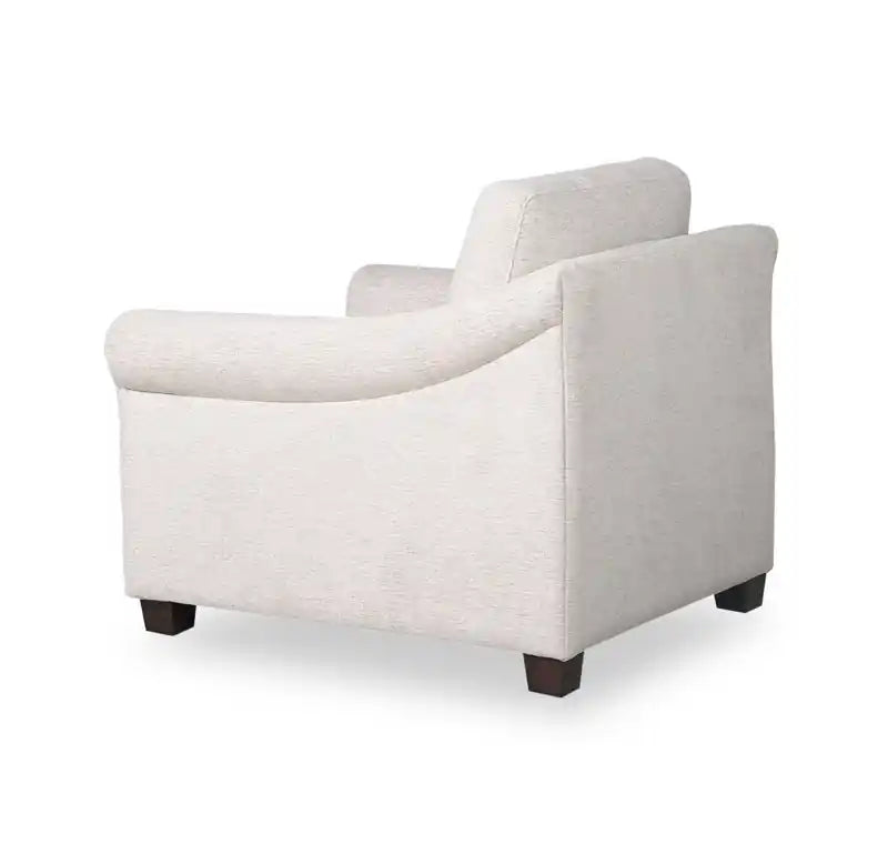 36 Chenille Fabric Chair with Arms and Wood Legs - White