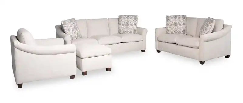 36 Chenille Fabric Chair with Arms and Wood Legs - White