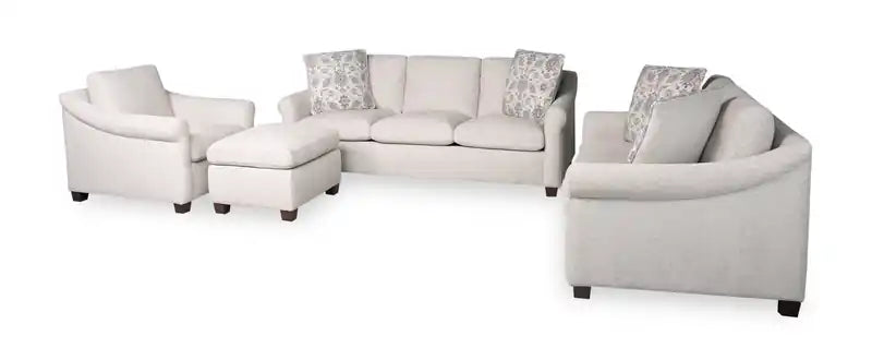 36 Chenille Fabric Chair with Arms and Wood Legs - White
