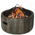 Outsunny 18 Fire Pit Wood Burning Bowl With Spark Screen, Poker