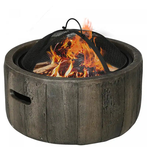 Outsunny 18 Fire Pit Wood Burning Bowl With Spark Screen, Poker