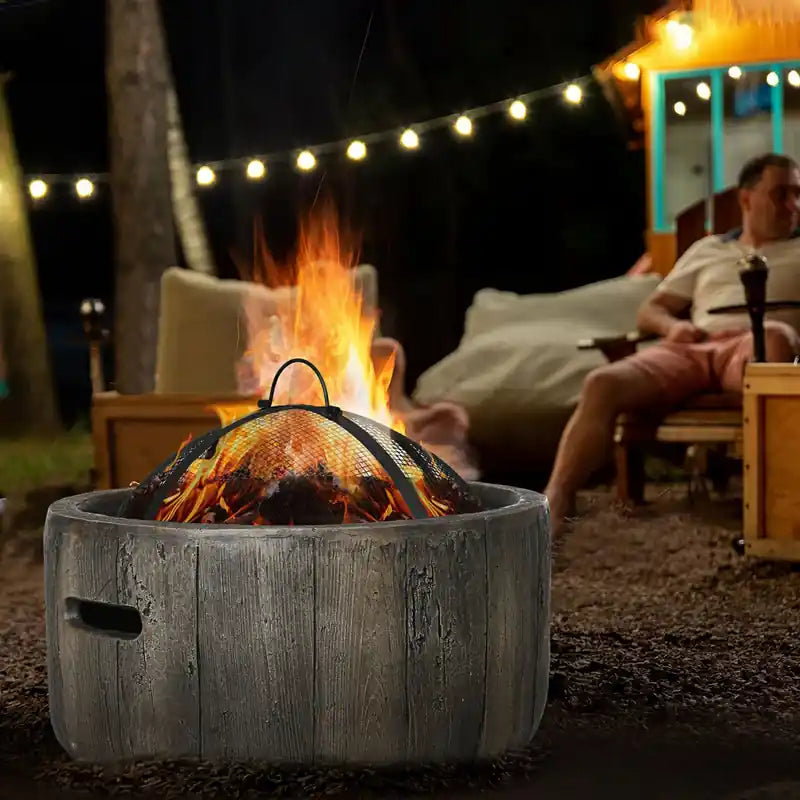 18" Wood-Burning Fire Pit Bowl with Spark Screen & Poker