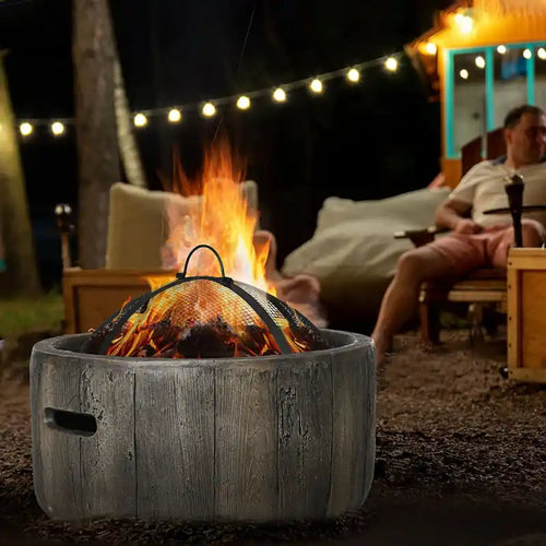 18" Wood-Burning Fire Pit Bowl with Spark Screen & Poker