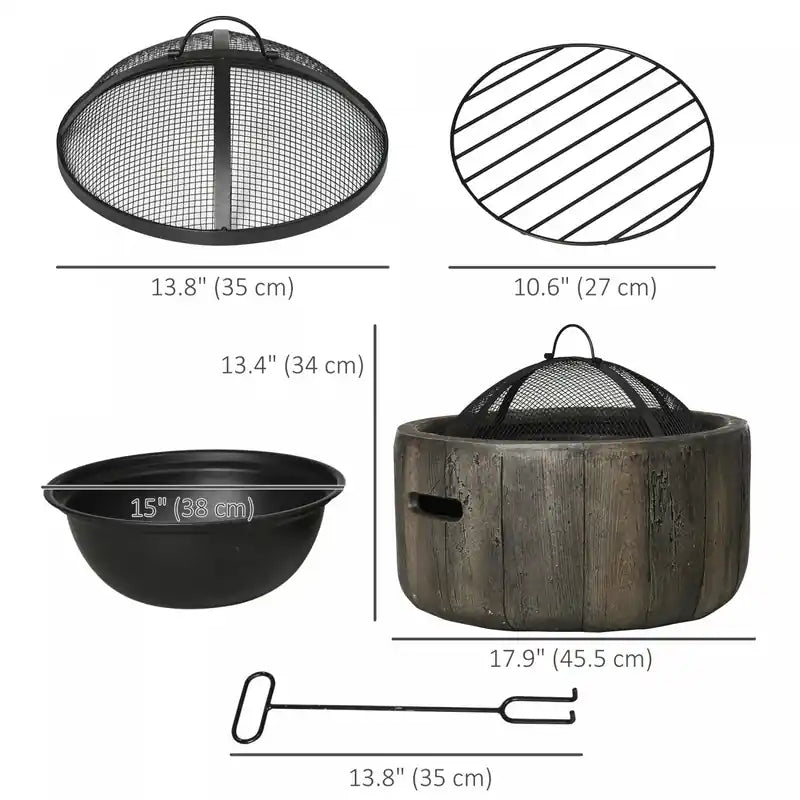 18" Wood-Burning Fire Pit Bowl with Spark Screen & Poker
