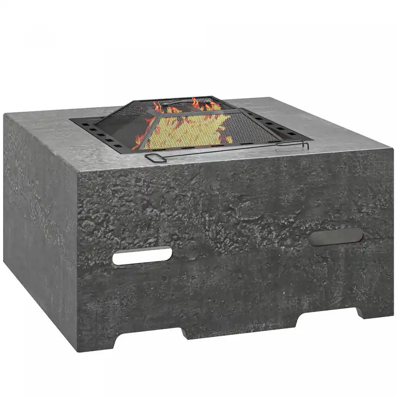 Outsunny Square Fire Pit With Fire Poker, Fireplace With Mesh Lid