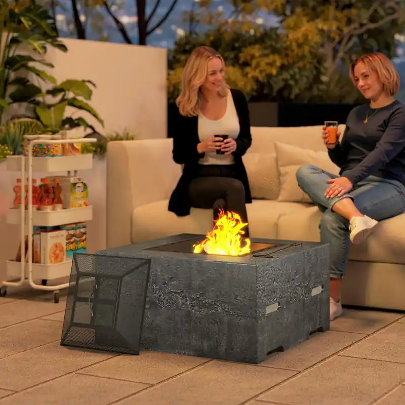 Square Fire Pit with Poker & Mesh Lid