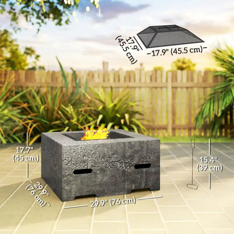 Square Fire Pit with Poker & Mesh Lid