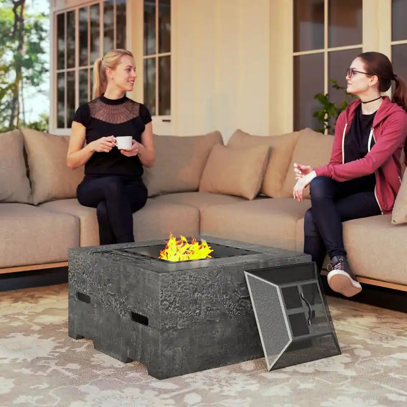 Square Fire Pit with Poker & Mesh Lid