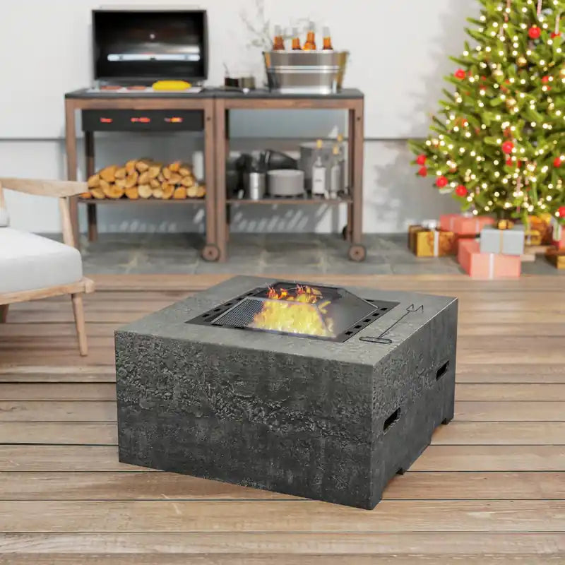 Square Fire Pit with Poker & Mesh Lid