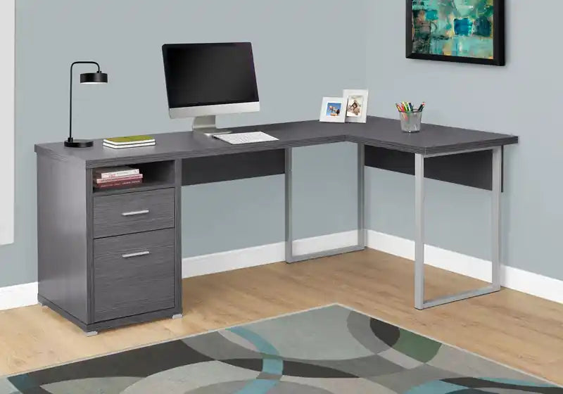 78.75" Reversible L-Shaped Office Desk with 2 Drawers & Open Shelf