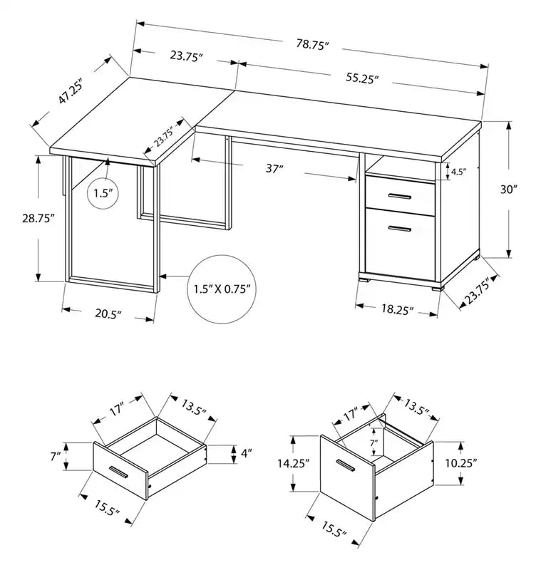 78.75" Reversible L-Shaped Office Desk with 2 Drawers & Open Shelf