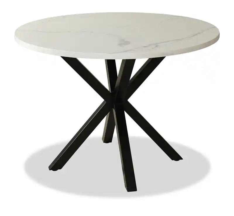 Verona Dining Table with Culture Marbled Top, Metal, Geometric Base, 42W Round
