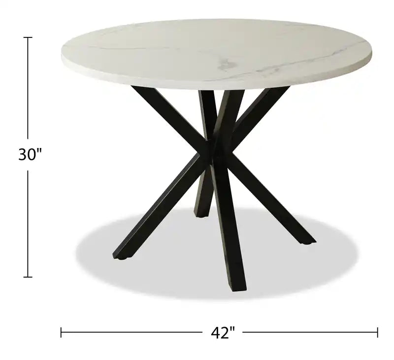 Round Dining Table with Marble Top, Metal Base, 42W